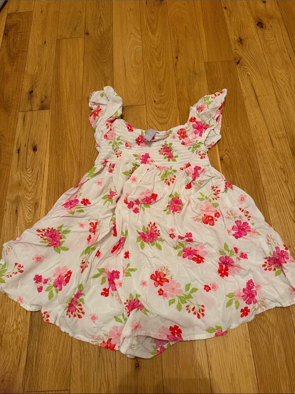 The Children's Place White Floral Dress with Pink & Red Flowers